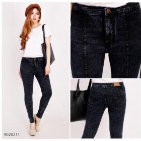 Celana Jeans High Waist Snow Front Line Skinny Wanita - Snow Hitam