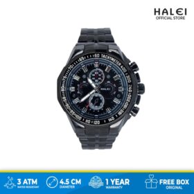 Jam Tangan Halei Pria Laki Macho Hitam Black Sporty Keren Original