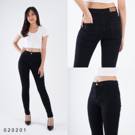 3 WARNA Celana Panjang High Waist Polos Skinny Jeans Wanita Stretch - Hitam