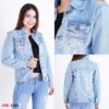 SIZE M-XXXL Jaket Jeans Polos Denim Wanita Modis Trendy Casual - Biru Muda