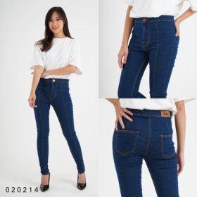 2 WARNA Celana Panjang Highwaist Tulang Depan Skinny Jeans Wanita - Biru Tua