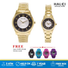 Gratis Jam Tangan Anak - Jam Tangan Pasangan Halei Anti Air 489 Gold