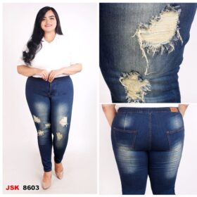 Celana Ripped Highwaist Skinny Jeans Wanita Jumbo JSK JEANS - 8603 Bio Hijau