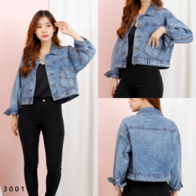 Jaket Crop A Denim Jeans Wanita Modis Trendy Casual All Size - Snow Biru