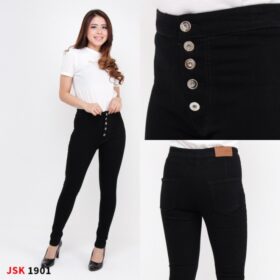 Celana Panjang Highwaist Kancing 5 Softjeans Wanita Modis Trendy - Hitam