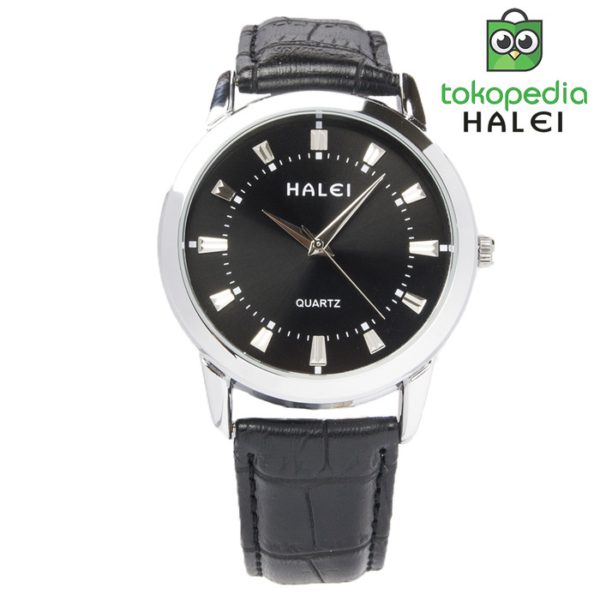 Haleiwatch Official Jam Tangan Original Pria Kulit Halei 502M Silver - Hitam