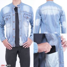 Jaket Pria Denim Jeans Pria Distroy Kerah Bulat Biru Muda - Biru Muda