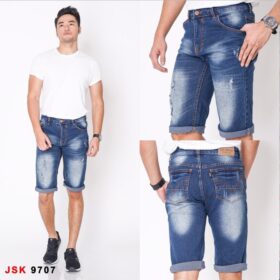 Celana Ripped Short Jeans Pria Fashion Bigsize SIZE 28-34 - Biru Tua Blitz