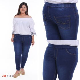 Celana Legging Jeans Pinggang Karet Bigsize Jumbo JSK JEANS - Biru Jeans