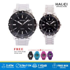 Jam Tangan Pasangan Couple Halei 8033 Silver Ori Free Jam Tangan Anak