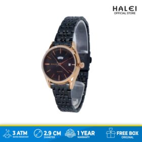 Haleiwatch Jam Tangan Wanita Analog Tanggal Elegant Hitam Rosegold 582