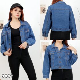 Jaket Crop C Denim Jeans Wanita Modis Trendy Casual All Size - Biru Jeans