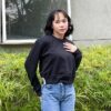 Active Sweater Crop Oversize Loose Crewneck Jet Black XL