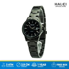 Jam Tangan Wanita Original Halei 563L Rantai Full Black Tanggal Aktif