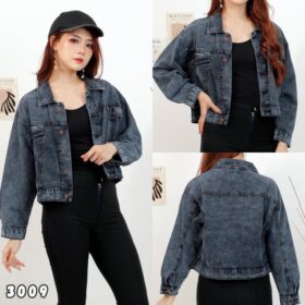 Jaket Jeans Crop C Denim Wanita Modis Trendy Casual All Size - Snow Hitam