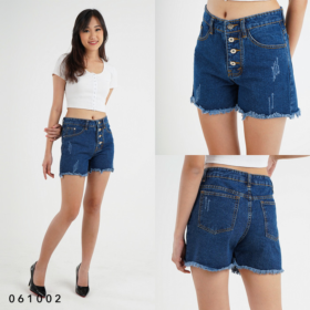 Celana Hotpant Jeans Wanita Highwaist Kancing 4 Rumbai SIZE 27-34 - Biru Jeans