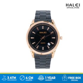 Halei Jam Tangan Pria Elegant Hitam Rosegold Stainless 569M Original