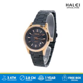 Halei Jam Tangan Wanita Elegant Hitam Rosegold Stainless 569L Original