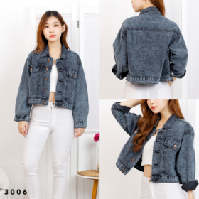 Jaket Crop B Denim Jeans Wanita Modis Trendy Casual All Size - Snow Hitam